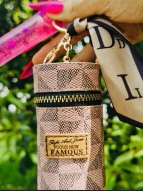 Vogue New Famous Pink Textured Mini Cosmetic Pouch with Scarf Strap